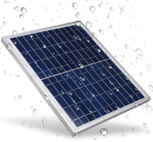 Solar cell panel with rain falling on the surface