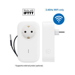 Wifi smart plug with text describing the many features